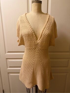 Calvin Klein Jeans Cream Crochet V-Neck Tunic
